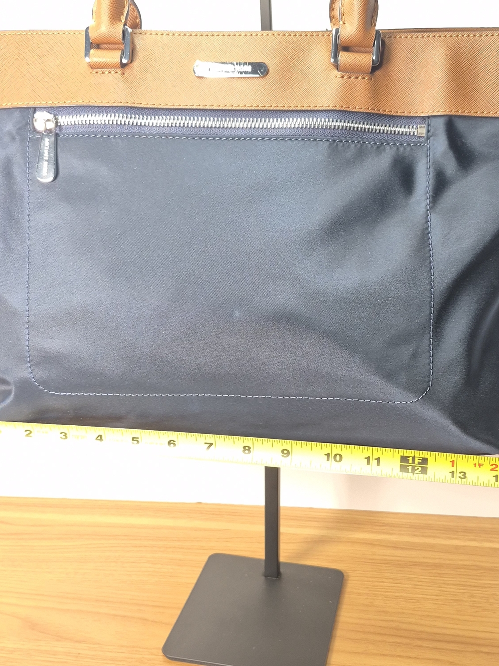 Michael Kors Navy Nylon Saffiano Leather Tote Bag Work Laptop Shoulder Bag - Picture 3 of 16